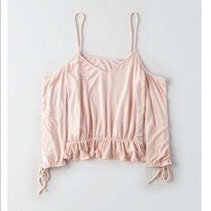American Eagle Cold Shoulder Tie-Sleeve T-Shirt